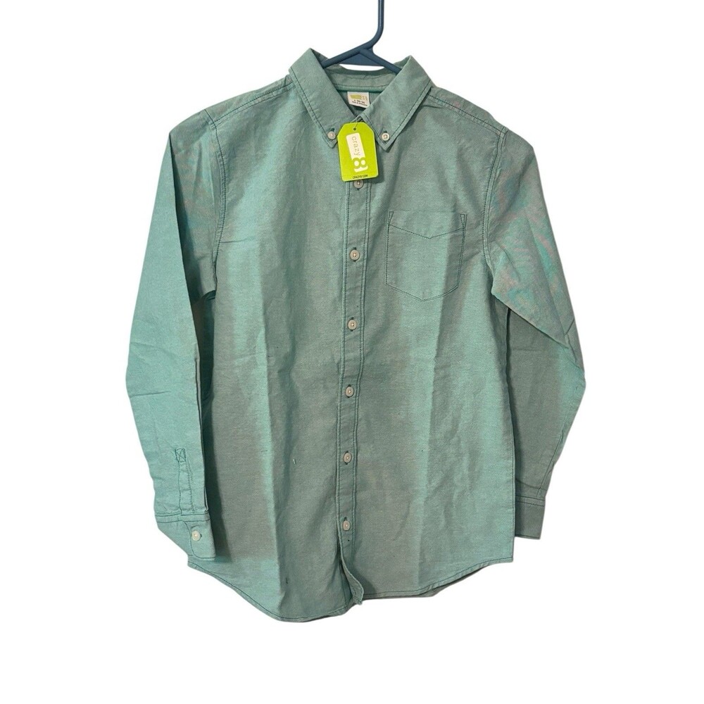 Crazy 8 Boys L 10-12 Green Solid Button-Down Long Sleeve Cotton Shirt Pockets